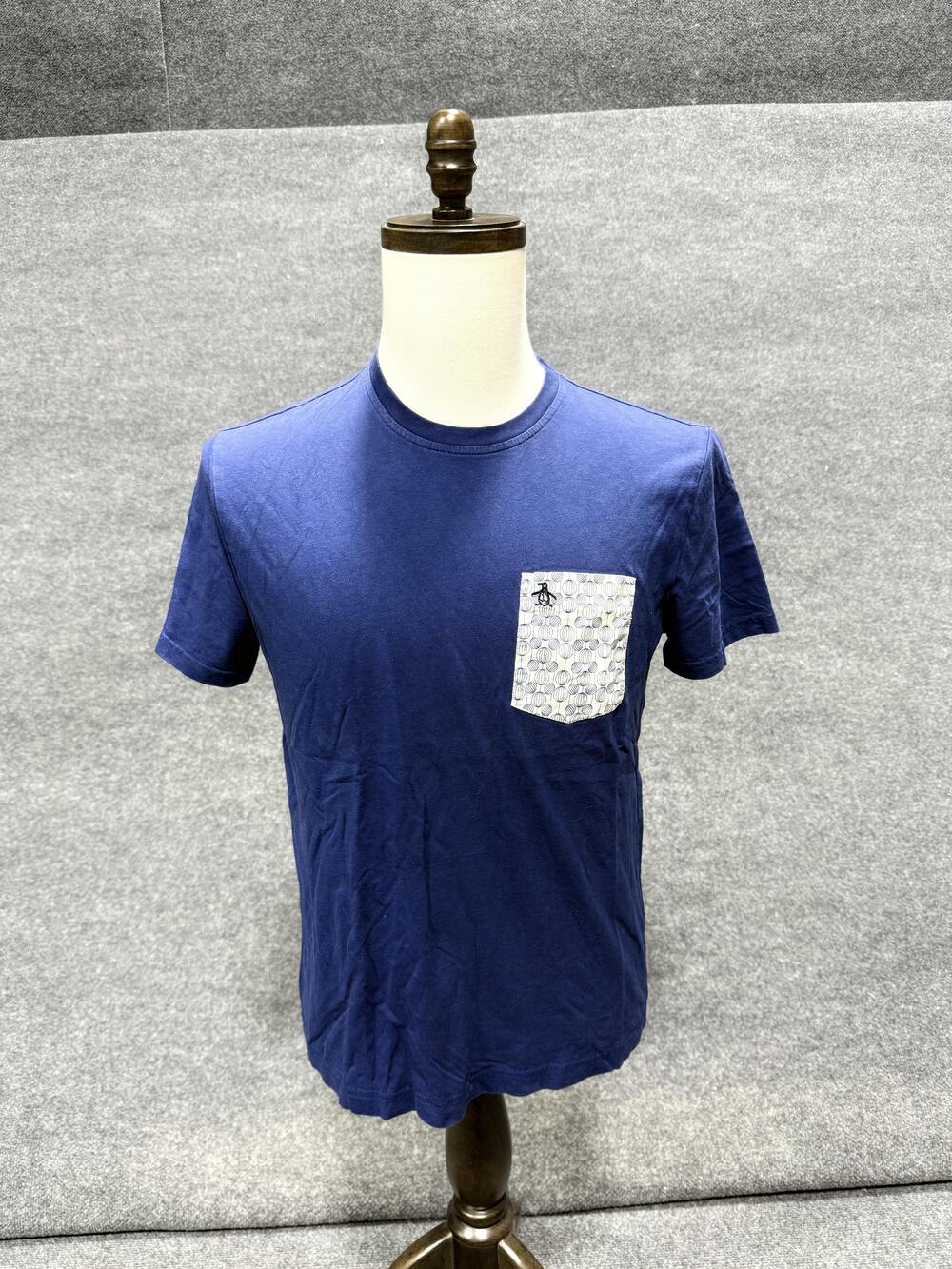 Original Penguin Shirt Mens Medium Blue Geometric Pocket Graphic T-Shirt Tee
